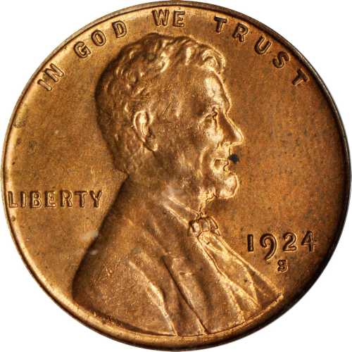 1924-S Lincoln Cent. MS-64 RD (PCGS).