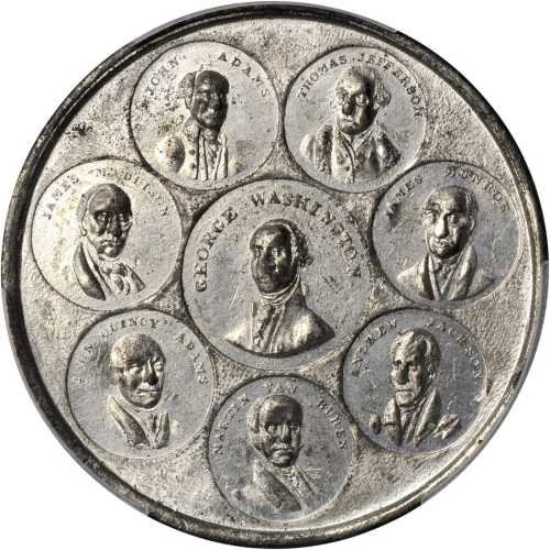 Undated (c.1856) Eight Presidents Medal Without Signature. Restrike. White Metal. 46 mm. Musante GW-