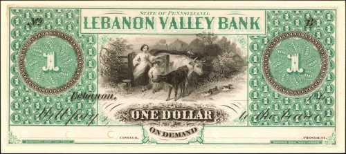 Lebanon, Pennsylvania. Lebanon Valley Bank. ND (18xx). $1. Choice Uncirculated. Proof.