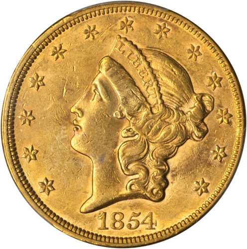 1854 Liberty Head Double Eagle. Small Date. AU-55 (PCGS).