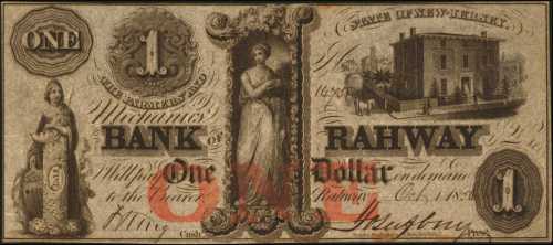 Rahway, New Jersey. Farmers and Mechanics Bank of Rahway. October 1, 1856. $1. About Uncirculated.