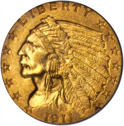 1911-D Indian Quarter Eagle. Strong D. AU-55 (PCGS).