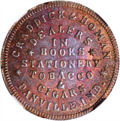 Indiana--Danville. 1864 Craddick & Homan. Fuld-230B-2a. Rarity-9. Copper. 19 mm. MS-64 RB (NGC).