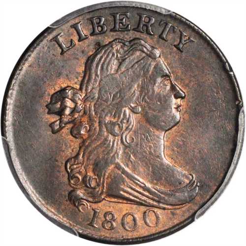 1800 Draped Bust Half Cent. C-1, the only known dies. Rarity-1. AU Details--Cleaned (PCGS).