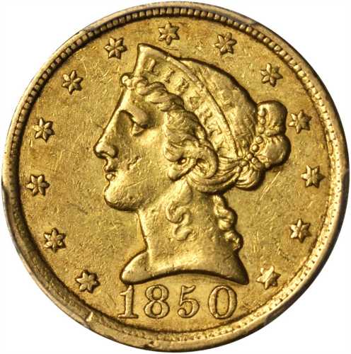 1850-C Liberty Head Half Eagle. AU-50 (PCGS).