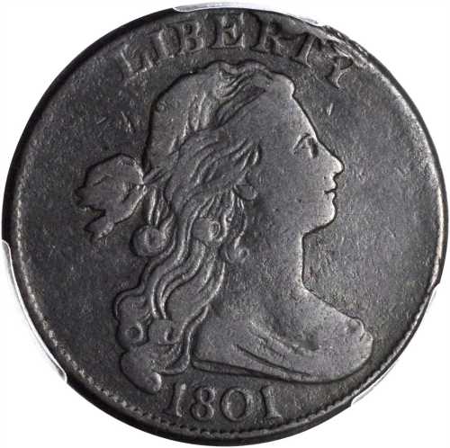 1801 Draped Bust Cent. S-223. Rarity-1. Fraction 1/000. VF Details--Environmental Damage (PCGS).