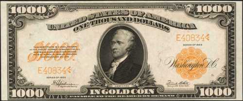 Fr. 1220 (W-4640). 1922 $1000 Gold Certificate. PCGS Choice About New 58.