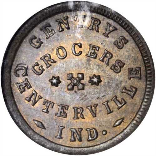 Indiana--Centerville. 1864 Gentrys. Fuld-165A-1b. Rarity-9. Brass. 19 mm. MS-64 (NGC).