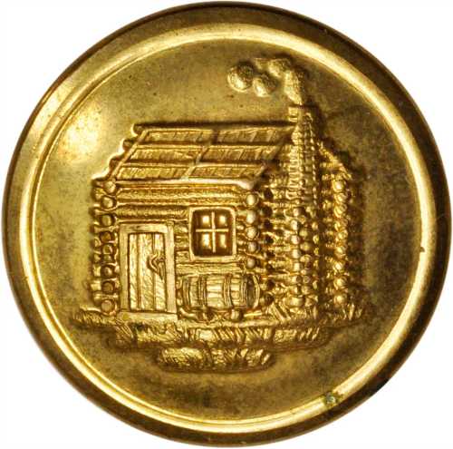 Group of four brass clothing buttons for the 1840 William Henry Harrison campaign.
