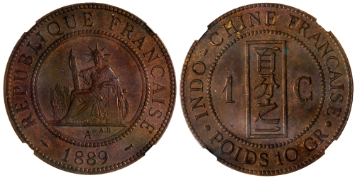 1889A法属安南1分，NGC MS63 BN