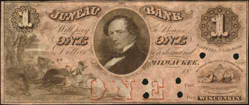 Milwaukee, Wisconsin. Juneau Bank. ND (18xx). $1. Extremely Fine. Archival Specimen.