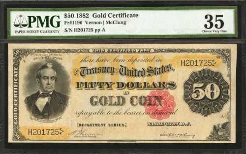 Fr. 1196. 1882 $50 Gold Certificate. PMG Choice Very Fine 35.