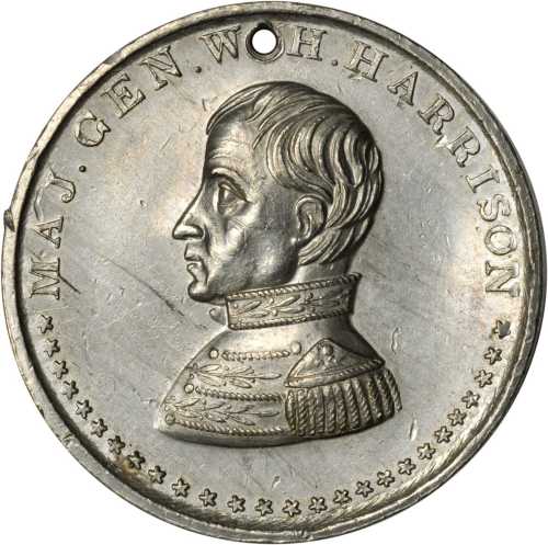 1840 William Henry Harrison. DeWitt-WHH 1840-19. White metal. 36.9 mm. About Uncirculated, pierced.