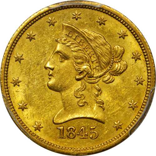 1845-O Liberty Head Eagle. Winter-1. Repunched Date. MS-61 (PCGS). CAC.