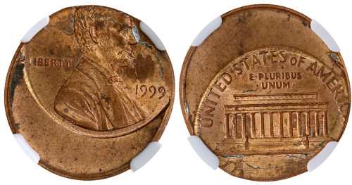1999年美国林肯像1分，错体，NGC MS64RB