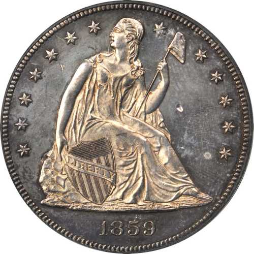 1859 Liberty Seated Silver Dollar. Proof-61 (PCGS). OGH.