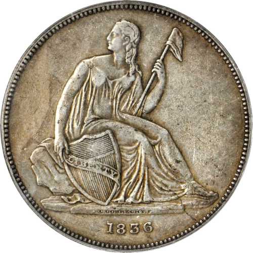 1836 Gobrecht Silver Dollar. Name on Base. Judd-60 Original, Pollock-65. Rarity-1. Dannreuther Rever
