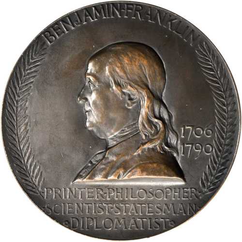 1906 Benjamin Franklin Birth Bicentennial Medal. Bronze. 100.4 mm. By Augustus and Louis Saint-Gaude