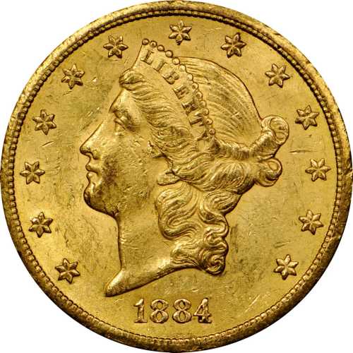1884-CC Liberty Head Double Eagle. AU-58+ (PCGS).