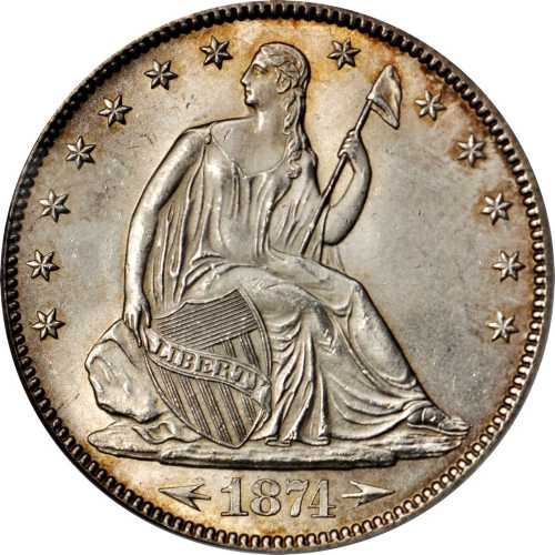 1874 Liberty Seated Half Dollar. Arrows. WB-102. Large Arrows. MS-65 (PCGS).