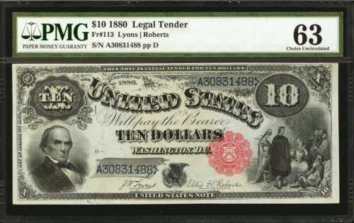 Fr. 113. 1880 $10 Legal Tender Note. PMG Choice Uncirculated 63.