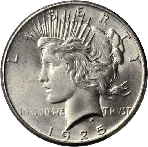 1925 Peace Silver Dollar. MS-66 (PCGS). Gold Shield Holder.