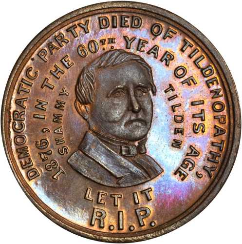 1876 Samuel J. Tilden. DeWitt-SJT 1876-6. Copper. 31.3 mm. Choice Mint State.