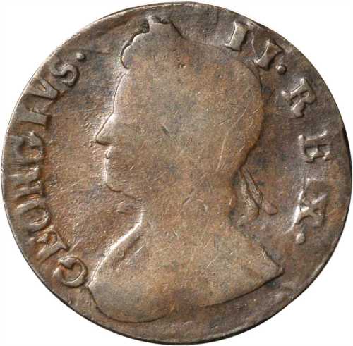 1741 Contemporary counterfeit halfpenny. George II English type. Choice About Uncirculated. 101.4 gr