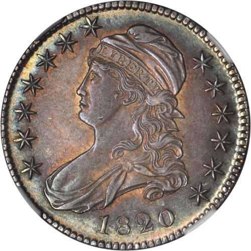 1820 Capped Bust Half Dollar. O-108. Rarity-2. Square Base No Knob 2, Large Date. AU-58 (NGC). CAC.