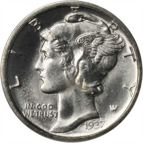 1937-D Mercury Dime. MS-66 FB (PCGS).