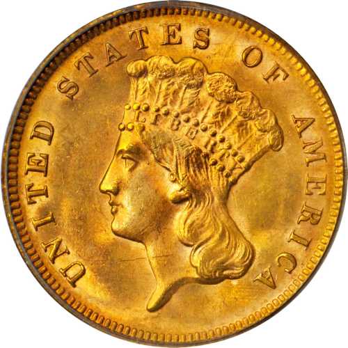 1878 Three-Dollar Gold Piece. MS-64 (PCGS).