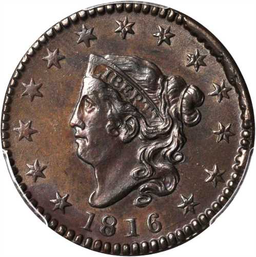1816 Matron Head Cent. N-2. Rarity-1. AU-58 (PCGS). Gold Shield Holder.