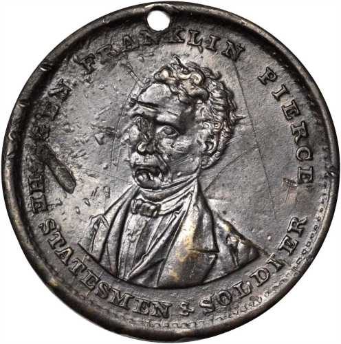 Group of five different medals for the 1852 election, representing both Franklin Pierce and Winfield