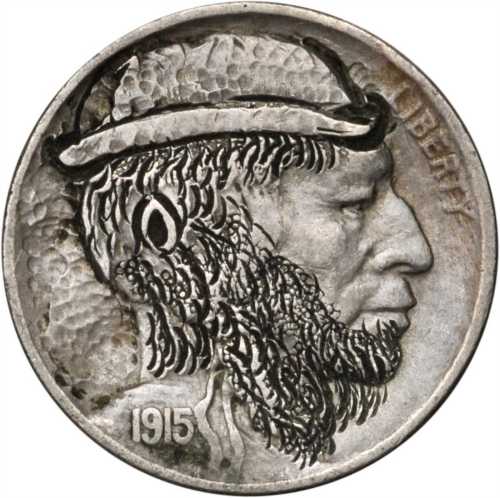 1915 Man with Beard and Cap. Host coin Extremely Fine.