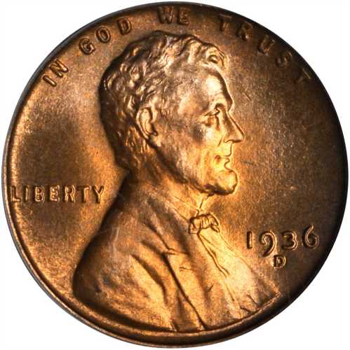 1936-D Lincoln Cent. MS-67 RD (PCGS).