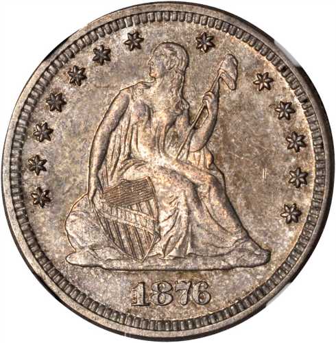 1876 Liberty Seated Quarter. MS-64 (NGC).