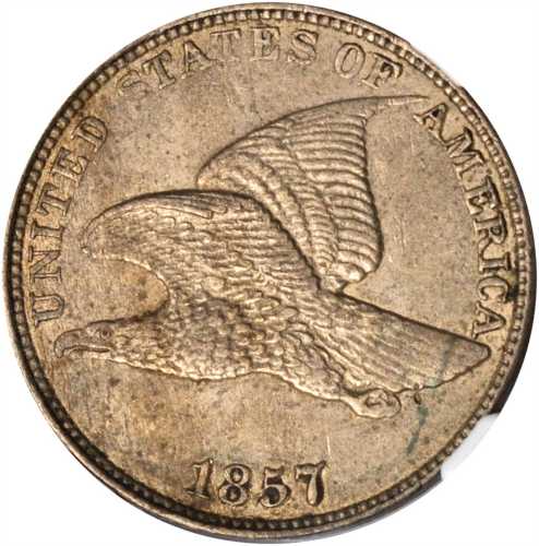 1857 Flying Eagle Cent. Type of 1857. AU-58 (NGC).
