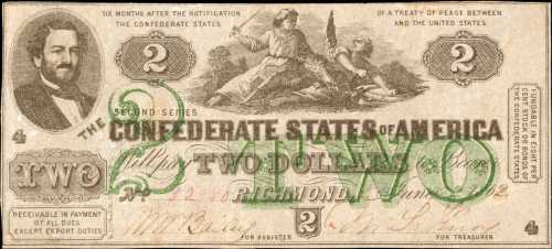 T-43. Confederate Currency. 1862 $2. Very Fine.