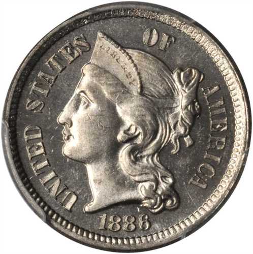 1886 Nickel Three-Cent Piece. Proof-63 (PCGS).