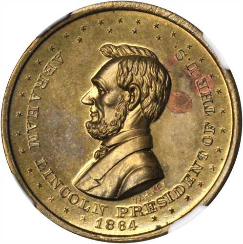 1864 Abraham Lincoln. DeWitt-AL 1864-29. Brass. 28 mm. MS-64 (NGC).