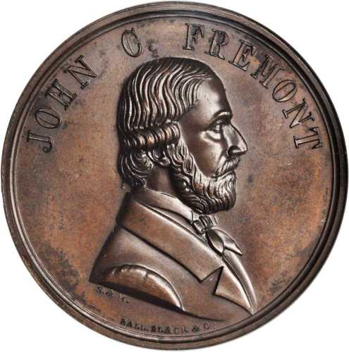 1856 John Freemont. DeWitt-JF 1856-2. Bronzed copper. 43 mm. MS63 BN (NGC).