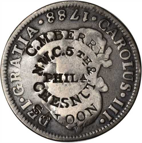 Pennsylvania--Philadelphia. C.M. BERRY / N.W.C. 5TH & / PHILA. / CHESNUT / SALOON on a 1788 Mexico C