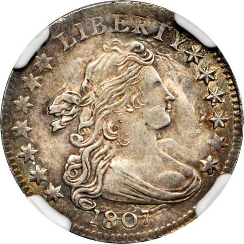 1807 Draped Bust Dime. JR-1, the only known dies. Rarity-1. MS-64 (NGC).