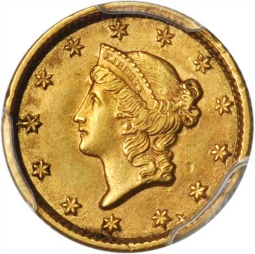 1854 Gold Dollar. Type I. AU Details--Bent (PCGS).