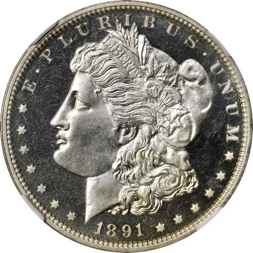 1891 Morgan Silver Dollar. Proof-66 Cameo (NGC).