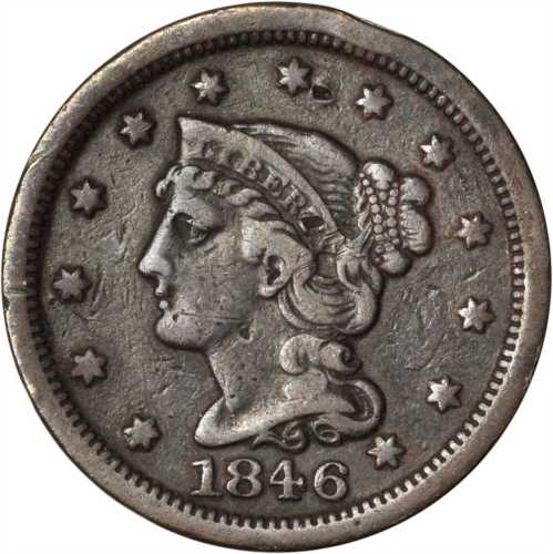 Lot of (5) 1846 Braided Hair Cents.