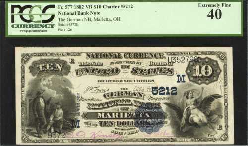 Marietta, Ohio. $10 1882 Value Back. Fr. 577. The German NB. Charter #5212. PCGS Extremely Fine 40.