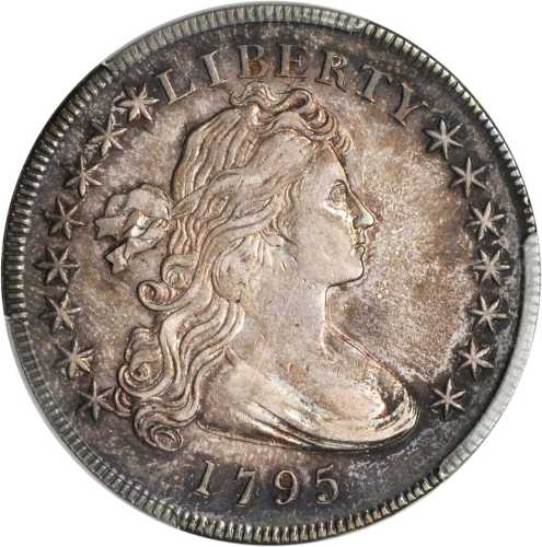 1795 Draped Bust Silver Dollar. BB-51, B-14. Rarity-2. Off-Center Bust. EF Details--Devices Outlined