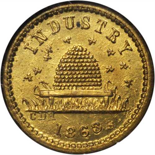 1863 Beehive / United We Stand Divided We Fall. Fuld-188/435 b. Rarity-8. Brass. 19 mm. MS-64 (NGC).