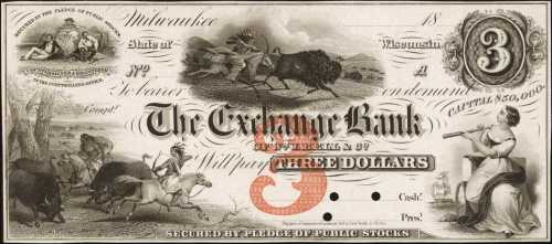 Milwaukee, Wisconsin. Exchange Bank. ND (18xx). $3. Choice Uncirculated. Proof.